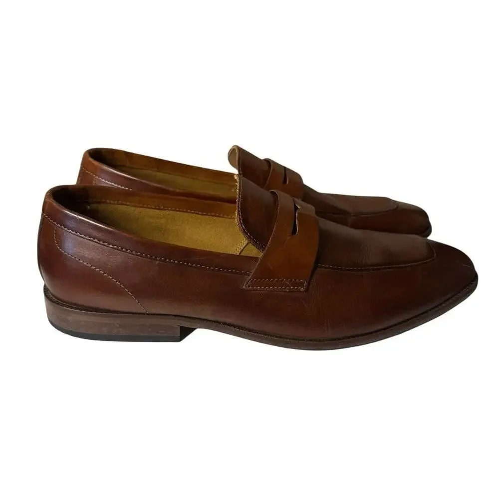 Steve Madden Dalton Penny Loafers Leather Size 10.5 Cognac Brown Old Money